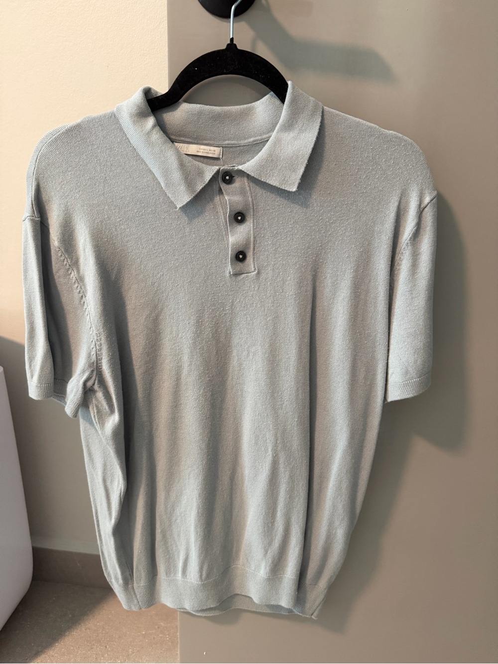 Zara Men's Short-Sleeve Polo in Light Gray Size L